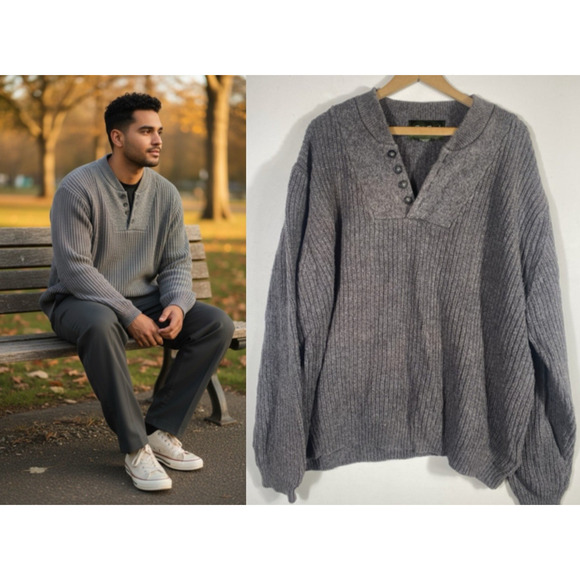Eddie Bauer Other - Eddie Bauer Heritage Sweater Mens XXL 2XL Fisherman Chunky Knit Henley Ribbed